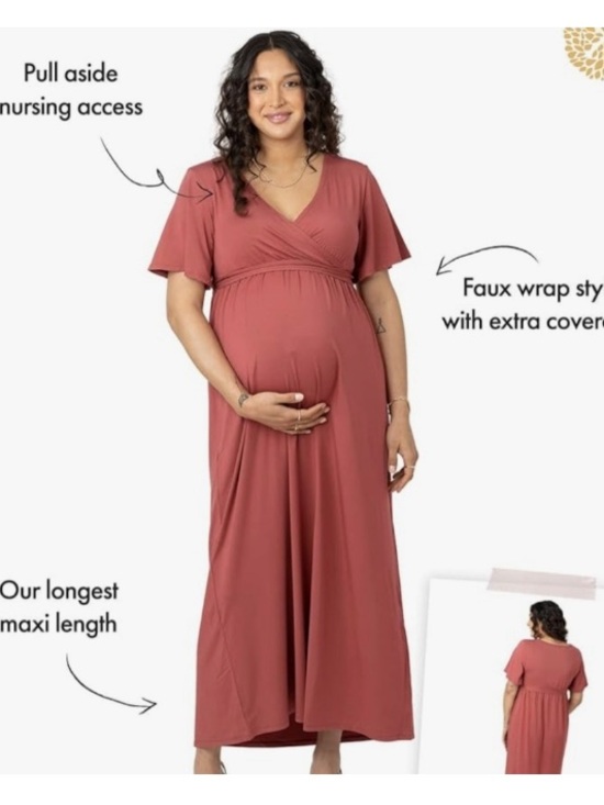 Kindred Bravely Dresses & Skirts - Kindred Bravely Maternity Stretchy Jersey Knit Faux Wrap Maxi Dress Pink Small